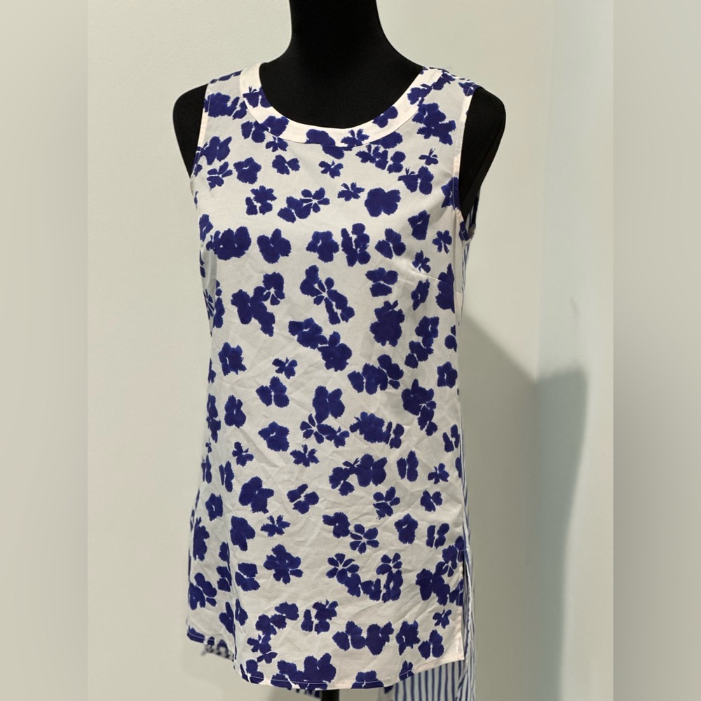 Cabi High Low Sleeveless Floral Tunic Blouse Size XS